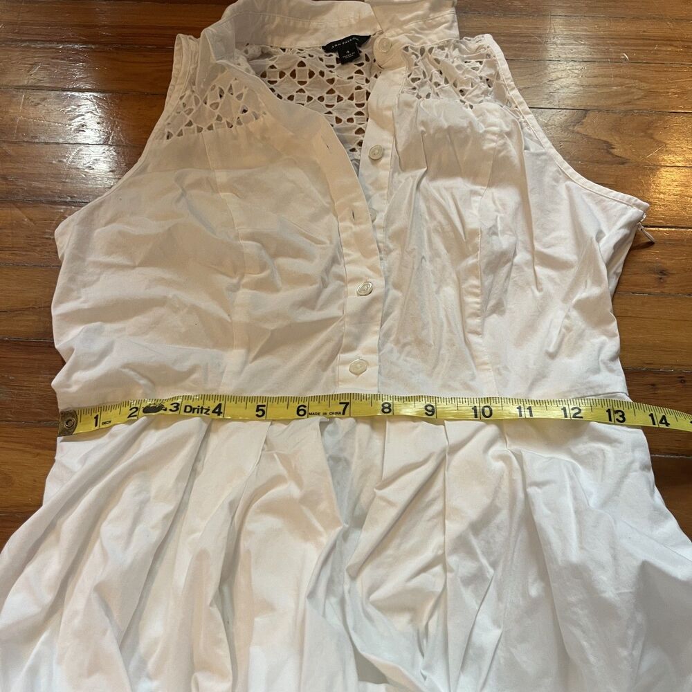 Ann Taylor White 100% Cotton Sundress Shirt Dress Size 4 Eyelet Collar Button - Picture 5 of 6
